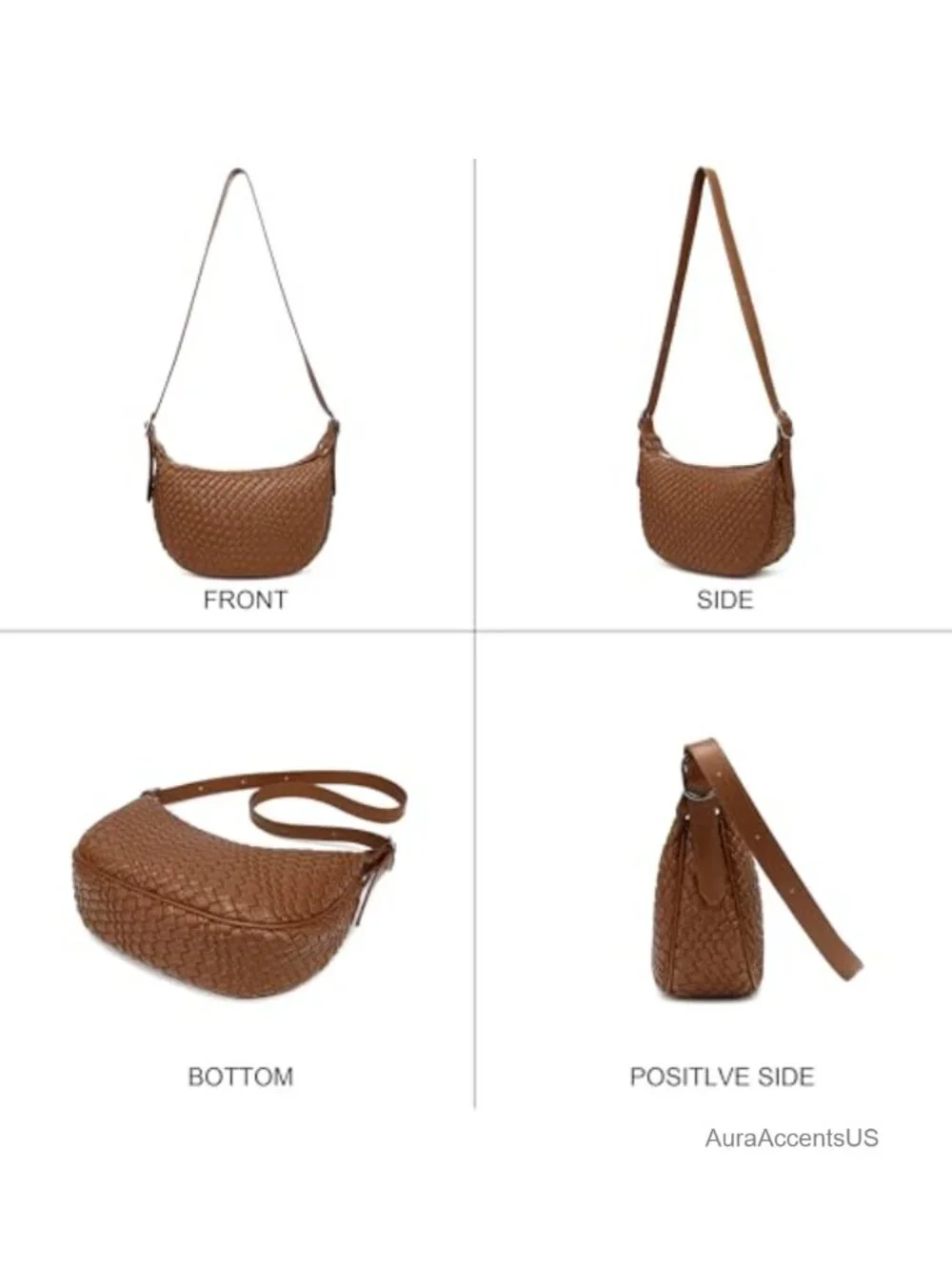 Woven Crescent Crossbody Bag Vegan Leather Shoulder Bag